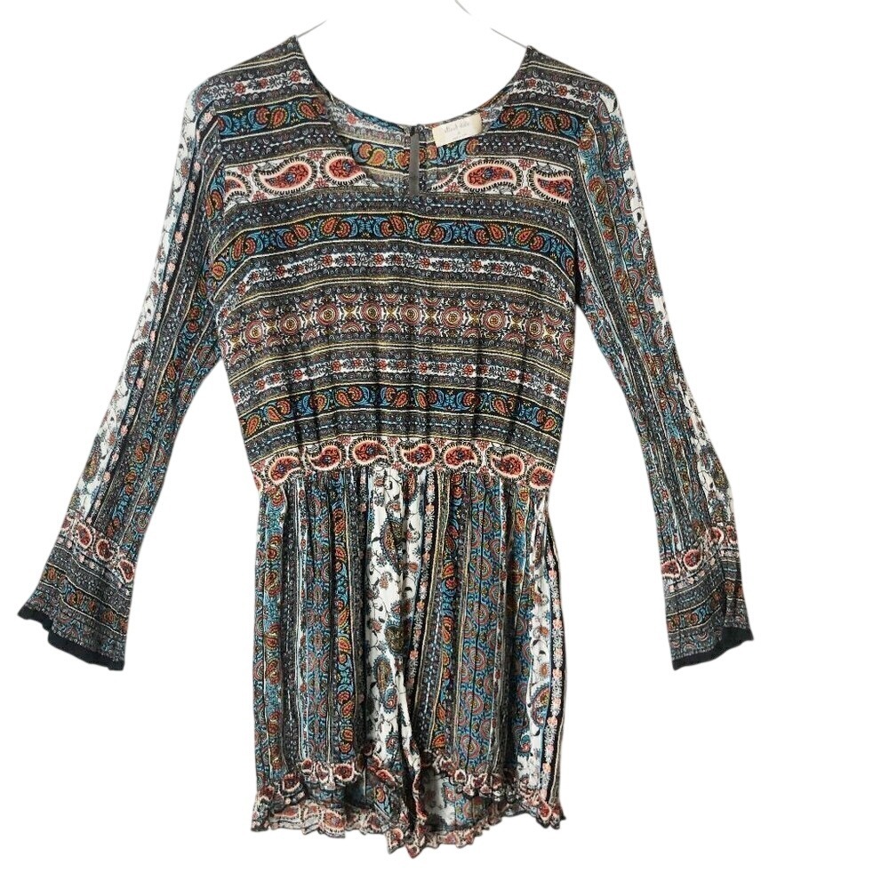 Altar'd State Women's Romper Black White Turquoise Orange Paisley Floral Size‎ S